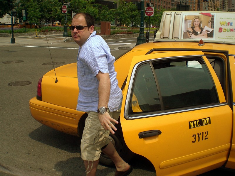 Ian coming out of a NY cab